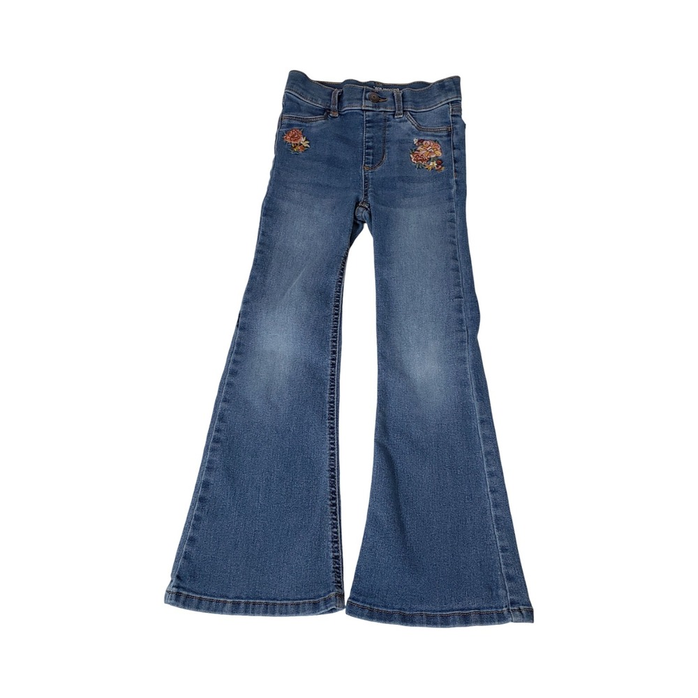 Wonder Nation Girls Floral Flare Jeggings Medium Wash Blue Size S 6-6X